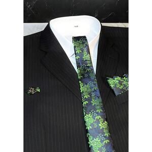 Men’s 3 Piece Tie Set Black & Green Floral 57.5"x3.25"